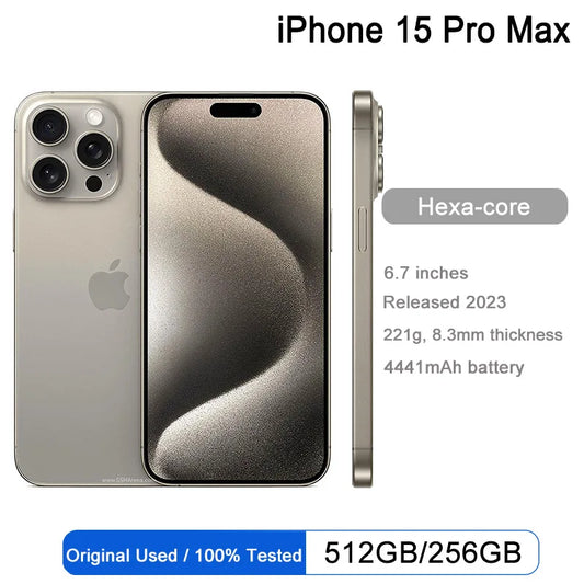 2023 Original Apple iPhone 15 Pro MAX 8GB RAM 128GB/256GB/512GB ROM A17 Pro Bionic Chip 6.7'' 120Hz Super Retina XDR Display NFC