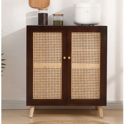 Indonesian Rattan Storage Cabinet Living Room Wood Meal Side Cabinet Multifunctional Kitchen Cabinet Brass Handle Home Furniture