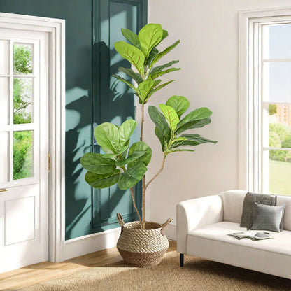 70/135cm Artificial Ficus Tree Branches Large Banyan Leaves Fake Rubber Plant Plastic Tall Plant Landscape For Home Garden Decor