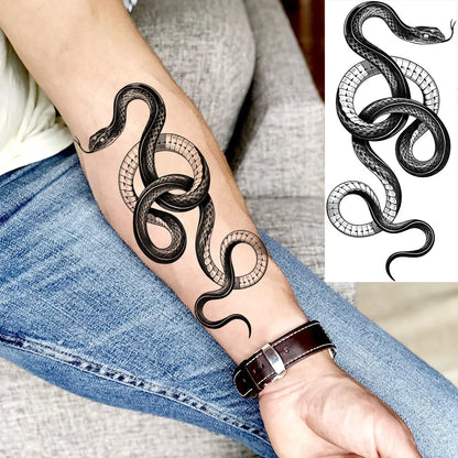 10 hojas de tatuajes temporales de serpientes realistas para mujeres y hombres, tatuajes en 3D para el brazo, tatuajes tribales negros de cobra, mamba, víbora y serpiente