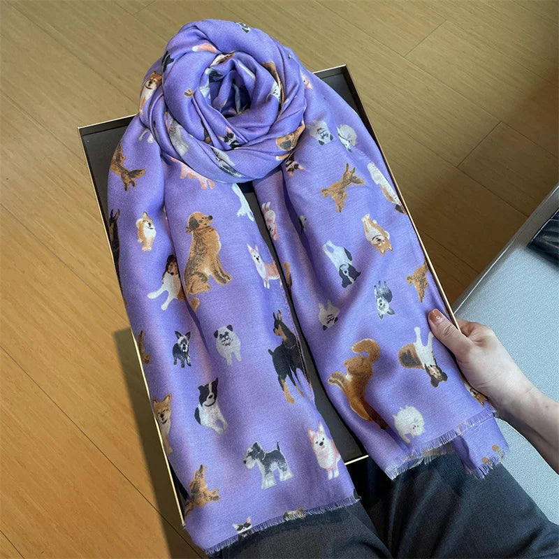 Cartoon Dachshund Dog Pattern Fringe Viscose Scarf Poodle Print Soft Voile Shawls and Wraps Pashmina Muslim Hijab Sjaal 180*90Cm