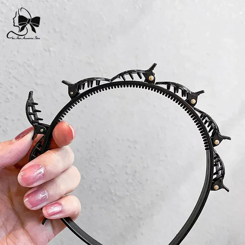 2024 New Double Band Headbands for Women Hairstyle Fashion Non-Slip Hair Bands with Clips  Bezel Hair Hoop Hair Headwear