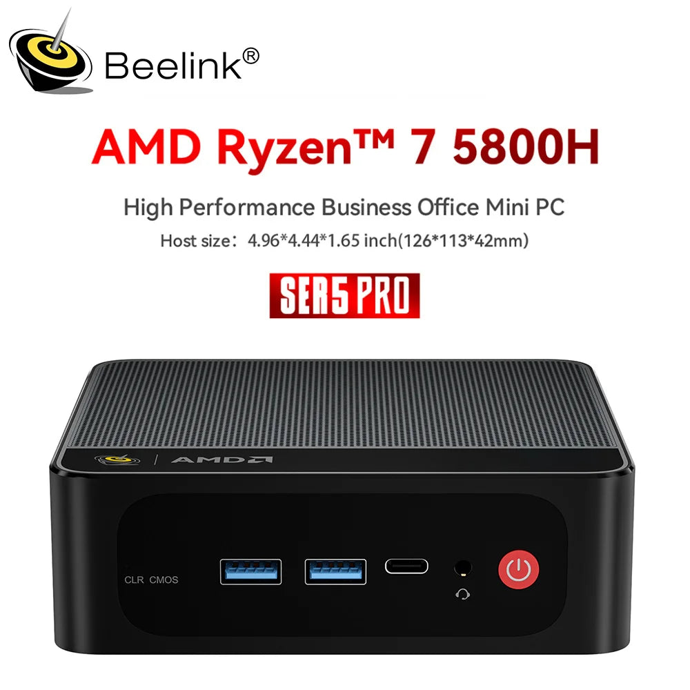 Beelink AMD Ryzen 7 5800H/5850U SER5 Pro Mini PC DDR4 16GB RAM 500GB SSD WiFi6 4K HD Desktop Computer Quiet For Office