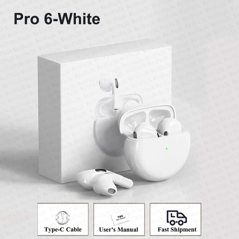 Original Pro 6 TWS Max Wireless Bluetooth Earphones Mini Earbuds Noise Cancelling Headset For Airpodding Apple iPhone Headphones