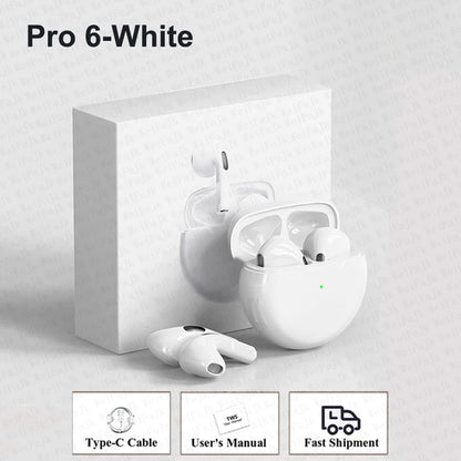 Original Pro 6 TWS Max Wireless Bluetooth Earphones Mini Earbuds Noise Cancelling Headset For Airpodding Apple iPhone Headphones