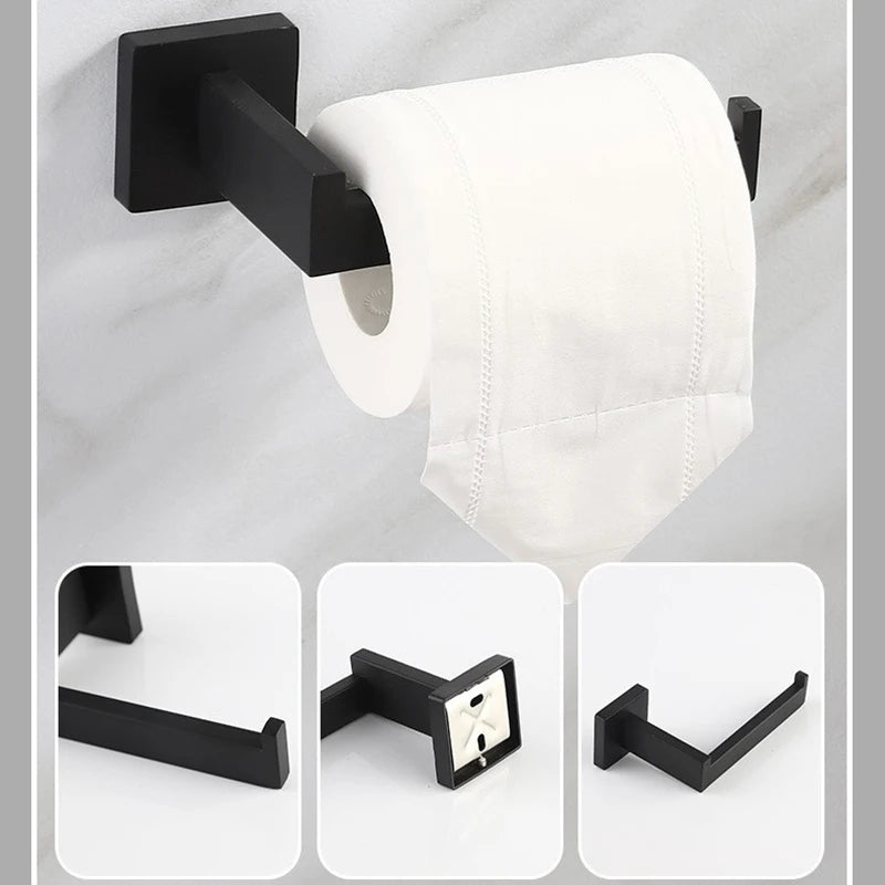 Bathroom Hardware Black Robe Hook Towel Rail Bar Rack Shelf Hanger Tissue Toilet Roll Paper Holder Wall Bathroom Accessories