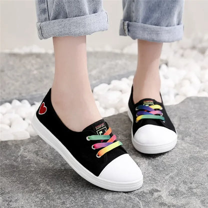 Lady Classic Round Toe White Canvas Shoes for Student School Women Cool Black Comfort Street Lace Up Shoes Zapatos De Mujer F921