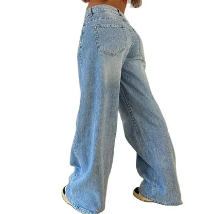 Vintage American-style Straight Jeans Women High Waist Casual Loose Denim Pants Female Comfortable Commuter Wide Leg Trousers 24