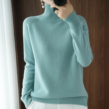 Women Autumn Winter Turtleneck Sweater Elegant Slim Solid Ribbed Knitted Cashmere Jumpers Female Long Sleeve Pullover Knitwear