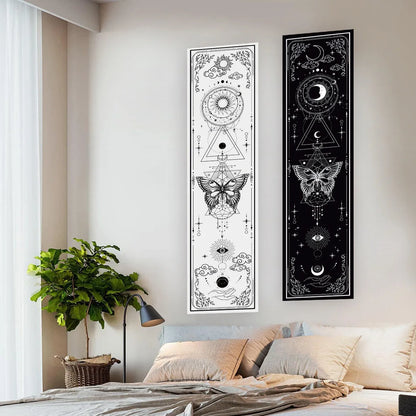 Gothic Witchy Sun & Moon Vertical Tapestry Black And White Butterfly Wall Hanging For Living Room, Bedroom Aesthetic Home Decor