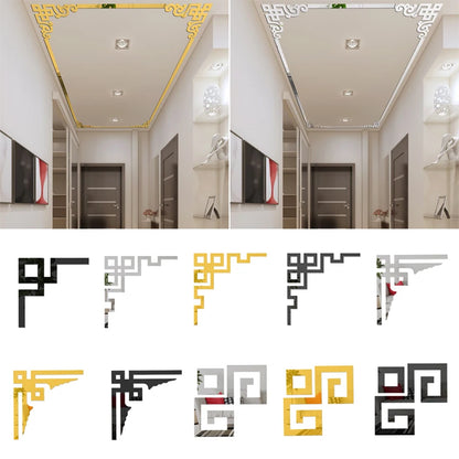 4PCS Furniture Decoration Mirror Sticker 3D Wallsticker Acrylic Self-adhesive Mirror Gold Sliver Sticker Cabinet Corner Sticker