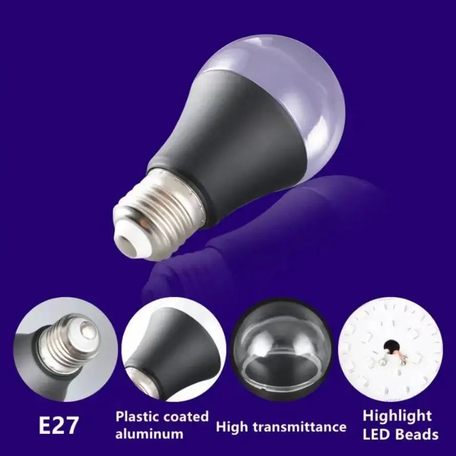 12W UV Purple LED Light Bulb AC 85-265V PurpleTransparent Cover Hotel Party Ghost House Fluorescent Atmosphere Decoration Light