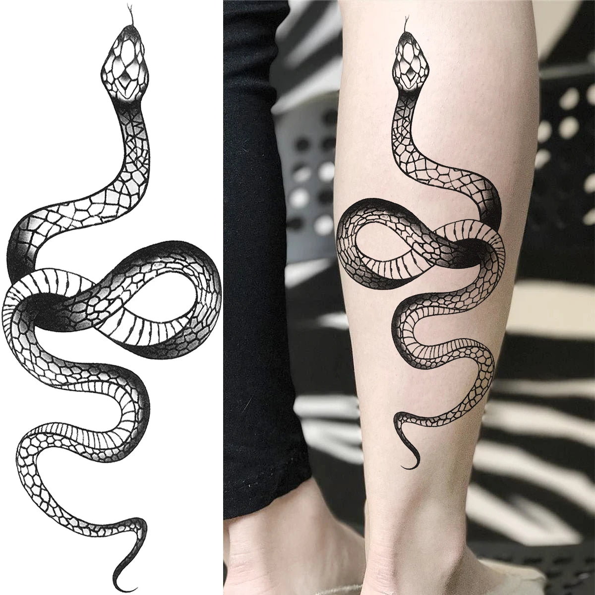 10 hojas de tatuajes temporales de serpientes realistas para mujeres y hombres, tatuajes en 3D para el brazo, tatuajes tribales negros de cobra, mamba, víbora y serpiente