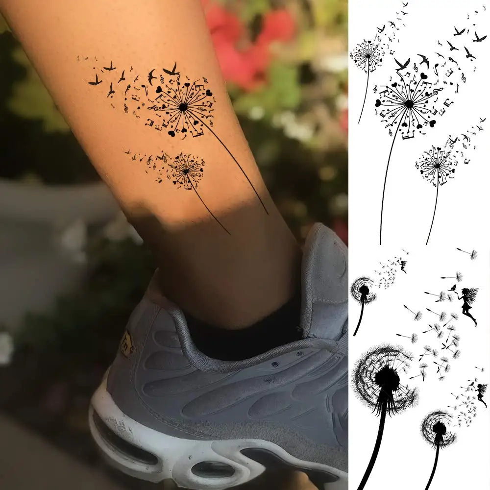 13 Sheets Dandelion Temporary Tattoos For Women Realistic Flying Birds Butterfly Fake Tattoo Flower For Girls Decor Tatoos Paper