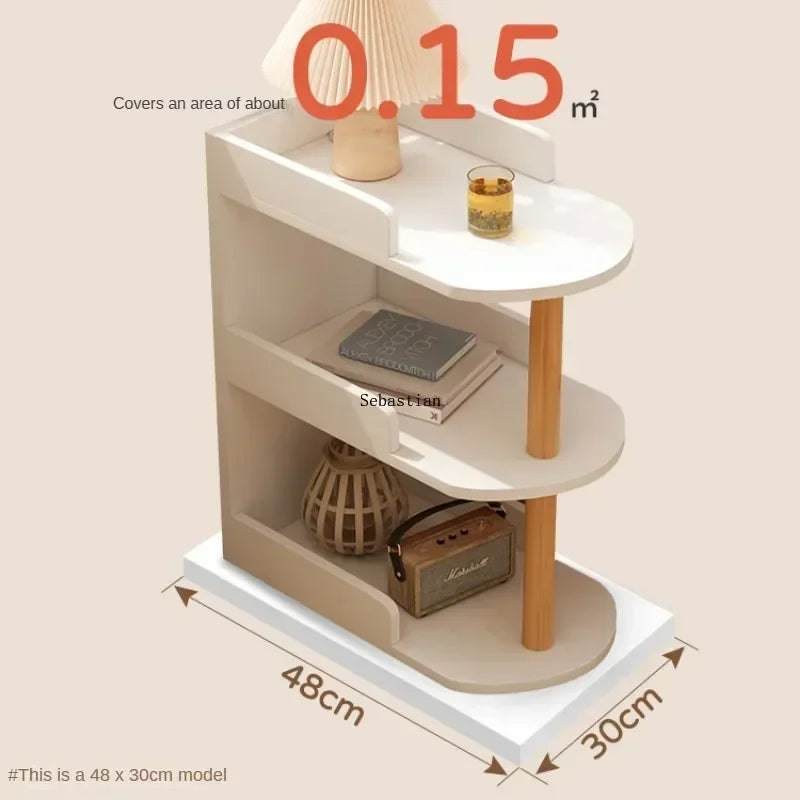 Bedside Table with Cream Style, Modern and Simple Small Bedside Shelf, Storage Cabinet, Small Coffee Table Ultra Narrow Crevice