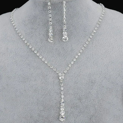 Fashion Drop Crystal Jewelry Set Rhinestone Necklace Earrings Jewelry Set for Bridal Bridesmaid Wedding Clothing Accessories