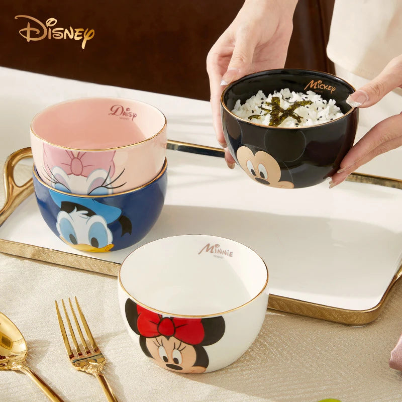 Disney Mickey Minnie Ceramic Rice Bowl Kids Cartoon Donald Dasiy Duck Women Child Kawaii Soup Noodle Rice Bowl Kids Tableware