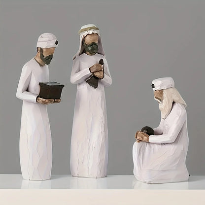 3 pieces nativity figures Set Nativity family Christmas Home sculpture figurine happiness art Living Room Bedroom table decorati