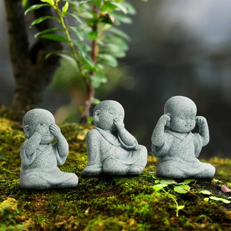 Buddha Stone Statue Little Buddhist Monks Tibetan Buddhism Figurines Zen Garden Ornament Meditation Home Aquarium Decoration