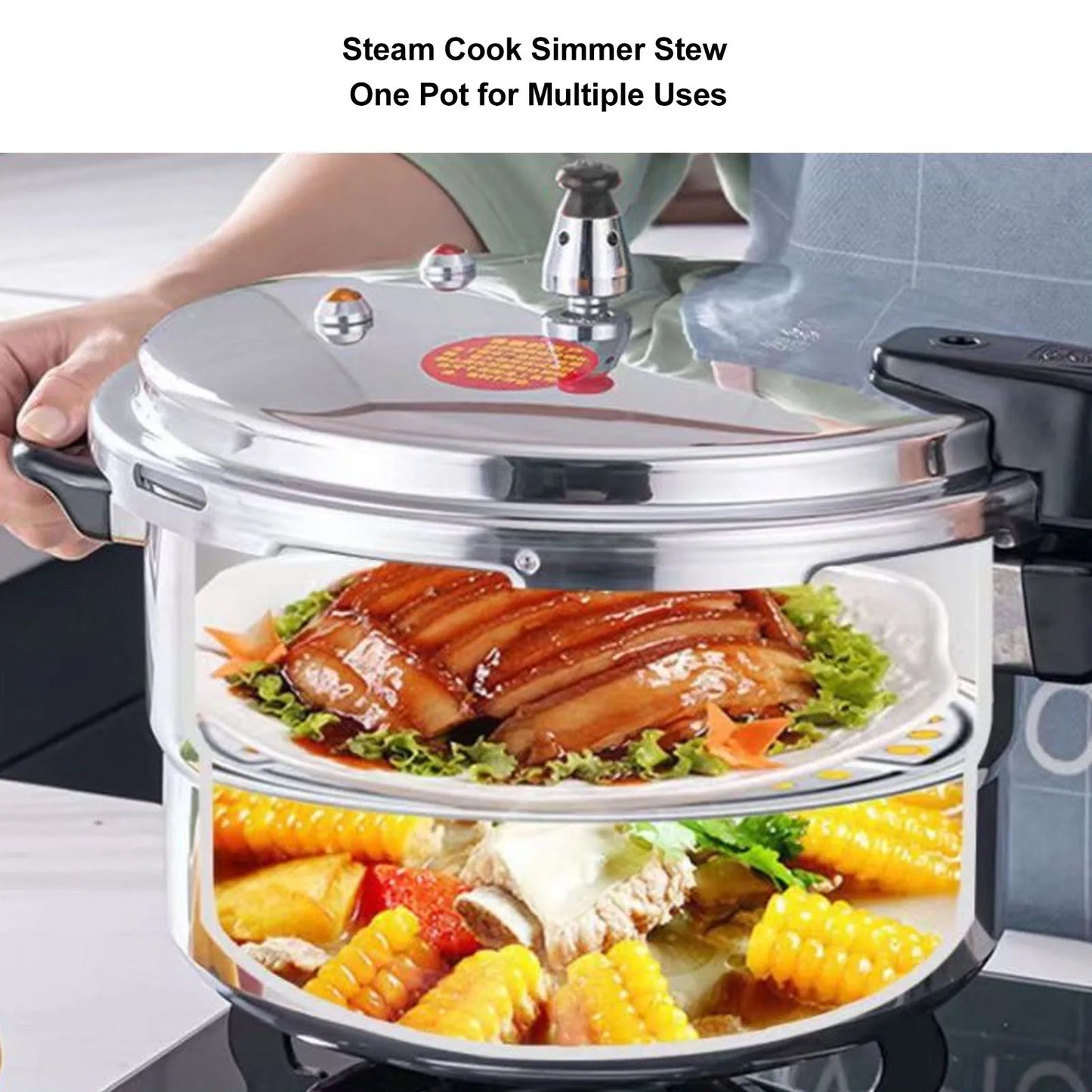 Pressure Cooker Multi Purpose Aluminum Safety Valves with Steaming Plate Household Stovetop Pressure Canner for Induction Cooker