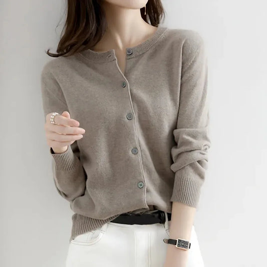 Korean Single Breasted Cardigans Sweater Women Autumn Winter O-neck Long Sleeve Knitwear Female Basic Solid Color Soft Sweaters