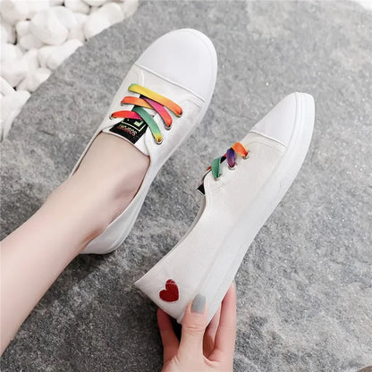 Lady Classic Round Toe White Canvas Shoes for Student School Women Cool Black Comfort Street Lace Up Shoes Zapatos De Mujer F921