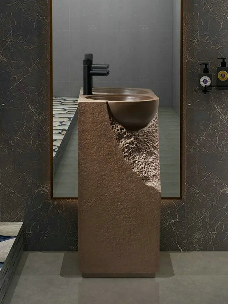 Lavabo de columna para patio al aire libre, lavabo artístico integrado de pie, lavabo creativo con personalidad para baño de hotel