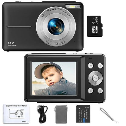 Digital Camera Children Camera for Children Camcorder with 16x Zoom Compact Cameras 1080P 44MP Cameras for Beginner Photography