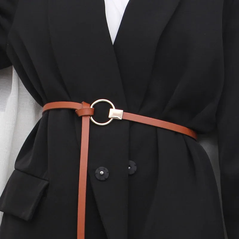 Thin Knotted Belts for Women Belt Lady Waistband Soft PU Leather Wild Waist Belt Black Coffee Straps Long Dress Coat Accessories