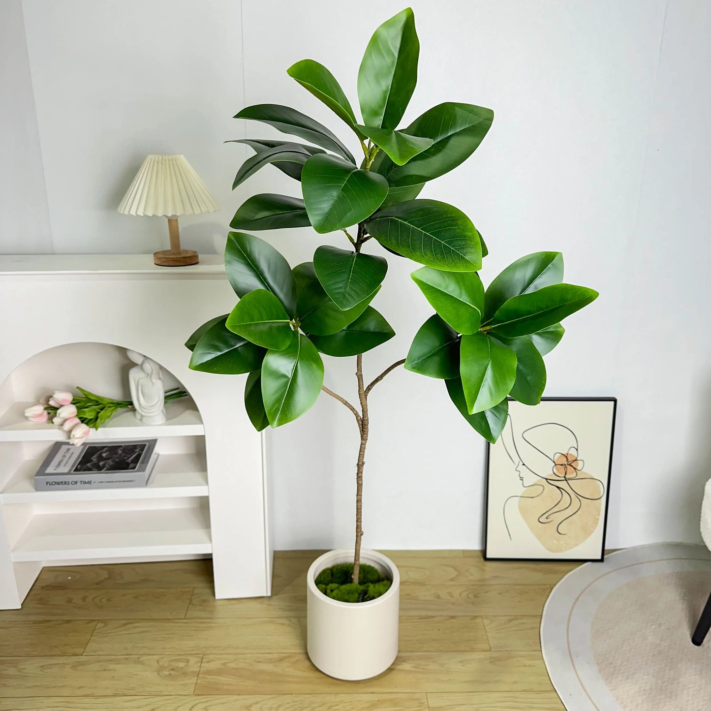 70/135cm Artificial Ficus Tree Branches Large Banyan Leaves Fake Rubber Plant Plastic Tall Plant Landscape For Home Garden Decor