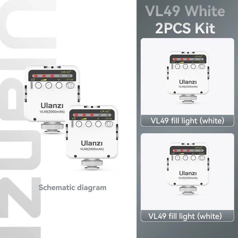 Ulanzi VL49 6W Mini Vlog LED Fill Light White 2000mAh 5500K Zoom Lighting Photographic Lighting Video Phone Selfie Fill Lamps