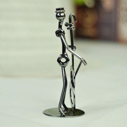 Metal Musician Guitar Player Statue Musical Instrument Little Iron Art Collectible Figurine Home Cafe Office Book Shelf Decor