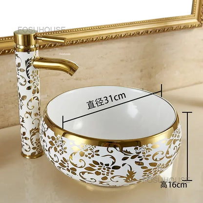 Retro Gold Plated Round Bathroom Sinks Designer Bathroom Washbasins Small Handmade Table Basin Nordic Kitchen Washing Sinks