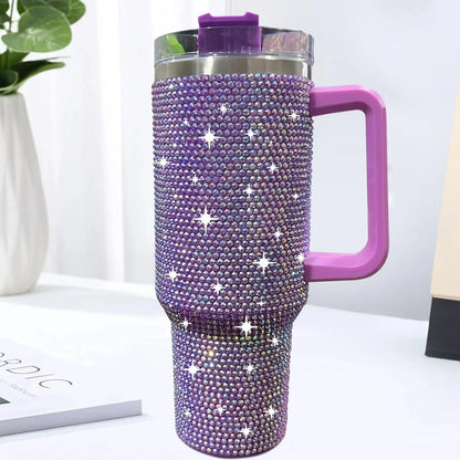 40oz Shiny Diamond Shiny Diamond Tumble Coffee Insulation Cup Stainless Steel Car Bottle Straw Large Capacity Rhinestone Cup