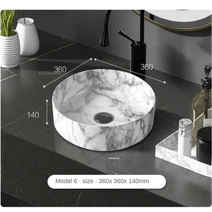 Nordic Ceramic Bathroom Sink Balcony Small Washbasin Square Stone Pattern Countertop Sink Light Luxury Home Wash Hand Basin ZXC