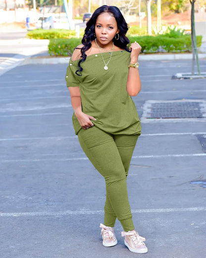 Plus Size Women's Two Piece Sweatsuit Outfits Spring And Fall Loose Casual Joggers S-4XL Fashion 2 Piece Pleated Tracksuit Sets