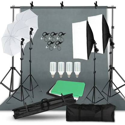 Photography Photo Studio Softbox Lighting Kit With 2.6x3M Background Frame 3pcs Backdrops Tripod Stand Reflector Board 4Umbrella