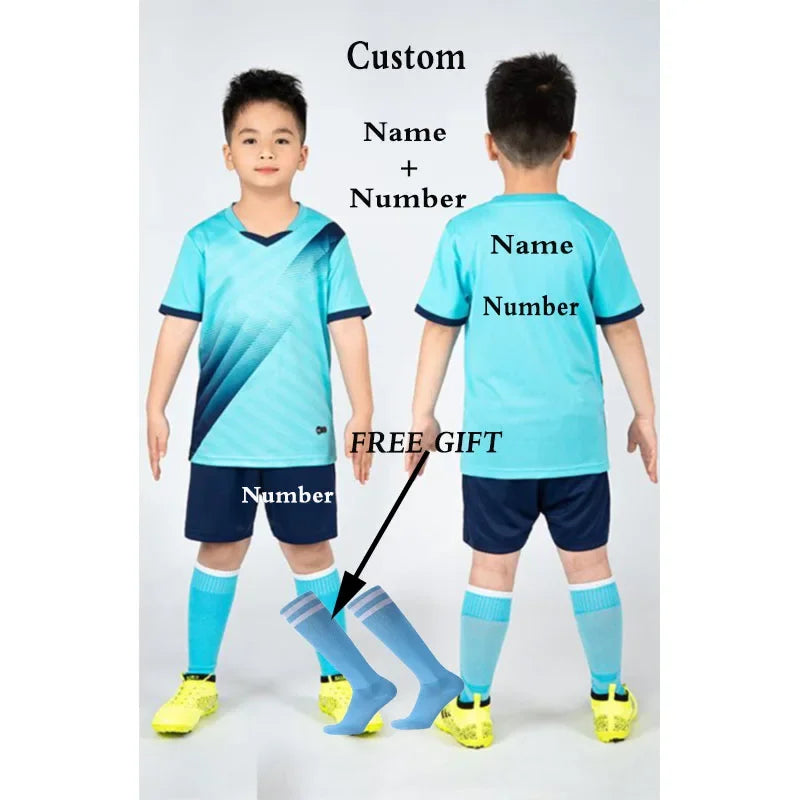 Boys Football Jersey tracksuit Child Soccer Sports Uniforms Kids Play Ball Sportswear Kits vest children's football suit Socks 1