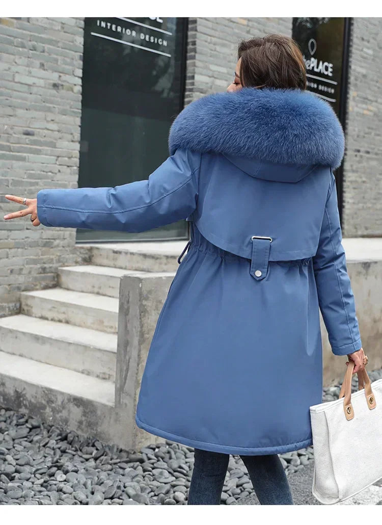 Thick Warm Winter Parkas Coat Women Winter Jacket Fur Liner Large size 6XL Hooded Female Long Parkas Snow Wear Padded Clothes