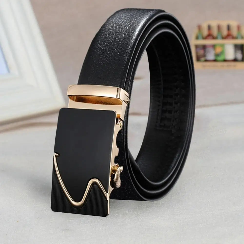 Men Belt High-quality Men's Automatic Business Belt with Smooth Faux Leather Alloy Buckle Durable Anti-slip Belt for Formal