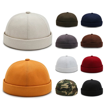 Vintage Men's Summer Cotton Brimless Skullies Cap Street Portable Docker Hats Multipurpose Beanie Hat Hip Hop Hats Japanese INS