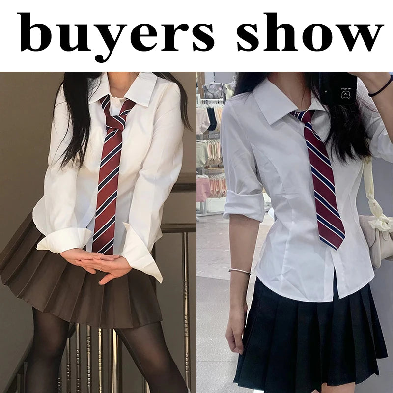 Xpqbb Women's White Shirt Korean Preppy Style Long Sleeve Turndown Collar Blouse School Girl Uniform Student Slim Shirts 2024