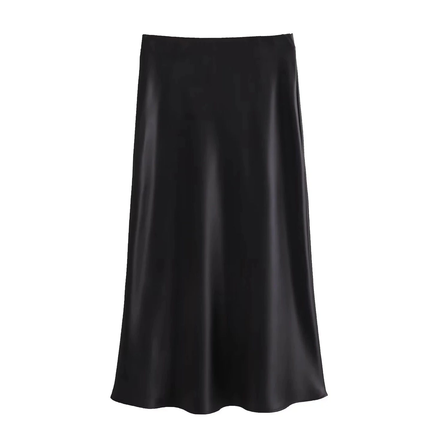 TRAFZA 2024 Y2K Casual Women Long Skirt Spring Elastic High Waisted A-Line Casual Female Satin Skirts High Street Lady Skirts