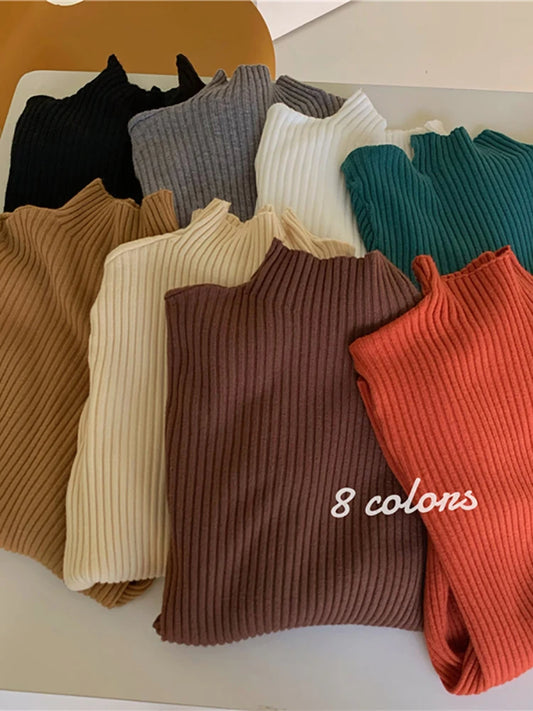 Autumn Winter Knitted Sweater Women Pullovers Korean Turtleneck Long Sleeve Pullover Female Jumper Green Knitwear Chic Jumpers