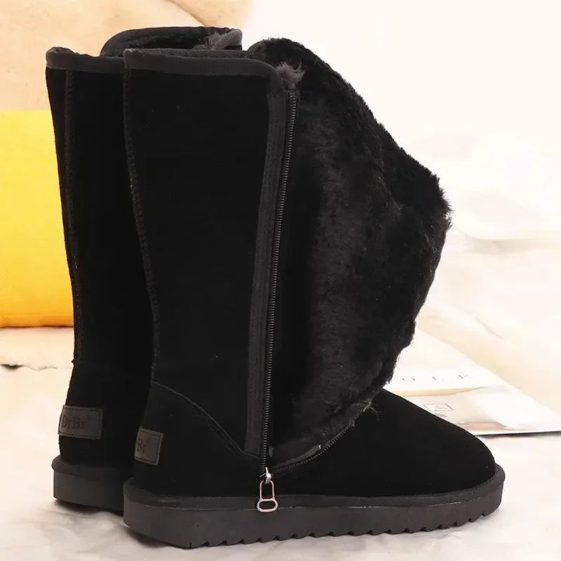 2024 Hot Sale Ladies Shoes Side Zipper Women's Boots Winter Round Toe Plush Fleece for Warmth Solid High Tube Flat Snow Boots