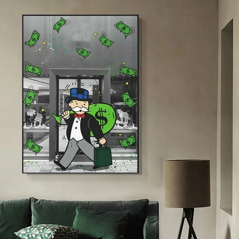 Fashion Luxury Alec Monopoly Carry Money Pop Art Posters and Prints Canvas Painting Home Living Room Decor Wall Art Pictures