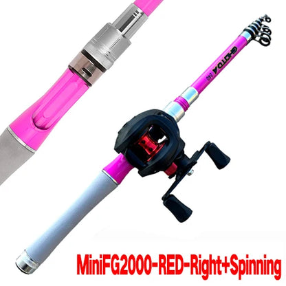 Fishing Rod Kit 1.5M-2.4M Telescopic Lure Baitcasting Rods and Reel Combo Spinning/Casting Reels Travel Fishing Gear Beginner