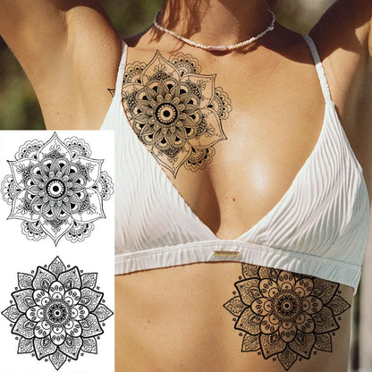 10 Sheets Black Henna Temporary Tattoos For Women Girl Arm Tattoo Fake Mandala Flower Tribal Animals Tattoo Sticker Dreamcatcher