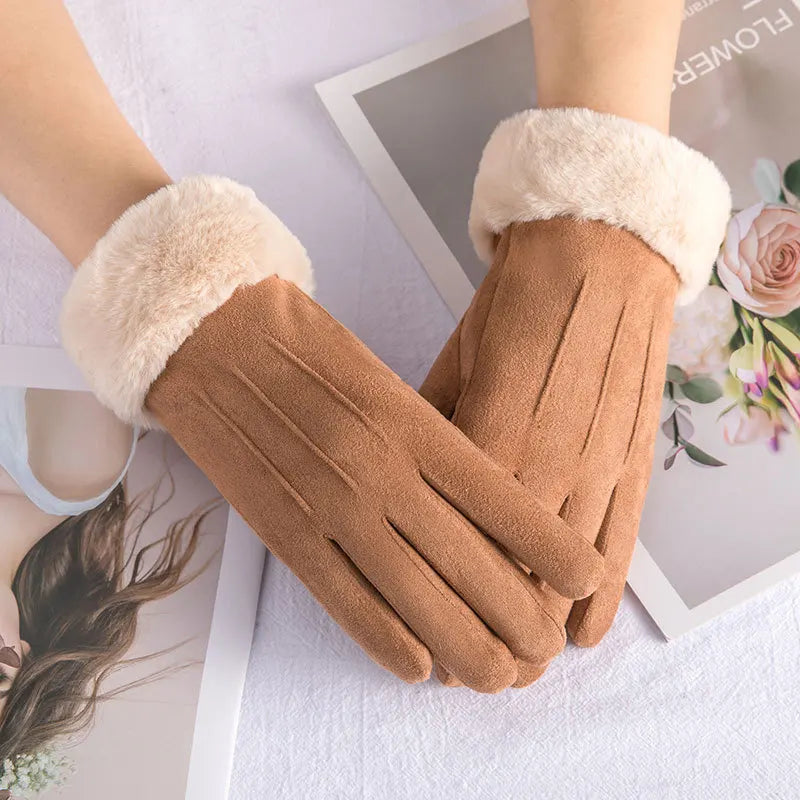 Women Winter Gloves Warm Screen Women's Fur Gloves Full Finger Mittens Glove Driving Windproof Gants Hiver Femme Guantes