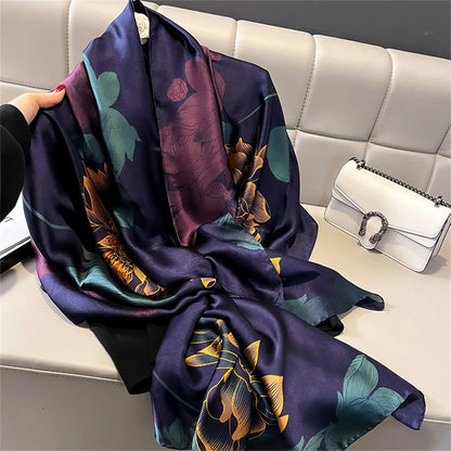 Women Fashion Print Silk Scarf Luxury Brand Warm 180X90CM Scarves Popular Lrage Satin Finish Shawl The Four Seasons Design Hijab